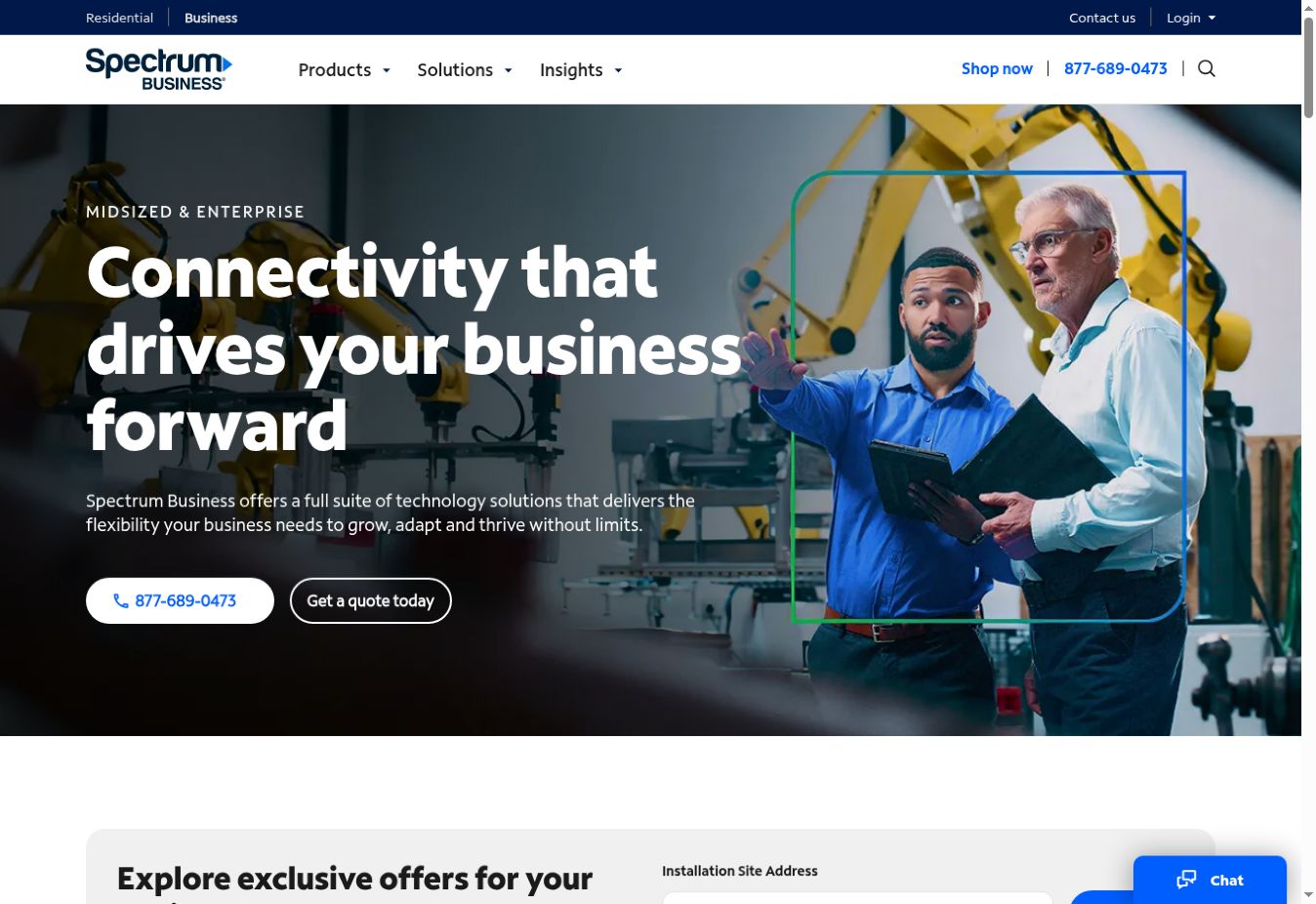 Spectrum mid-market and enterprise homepage