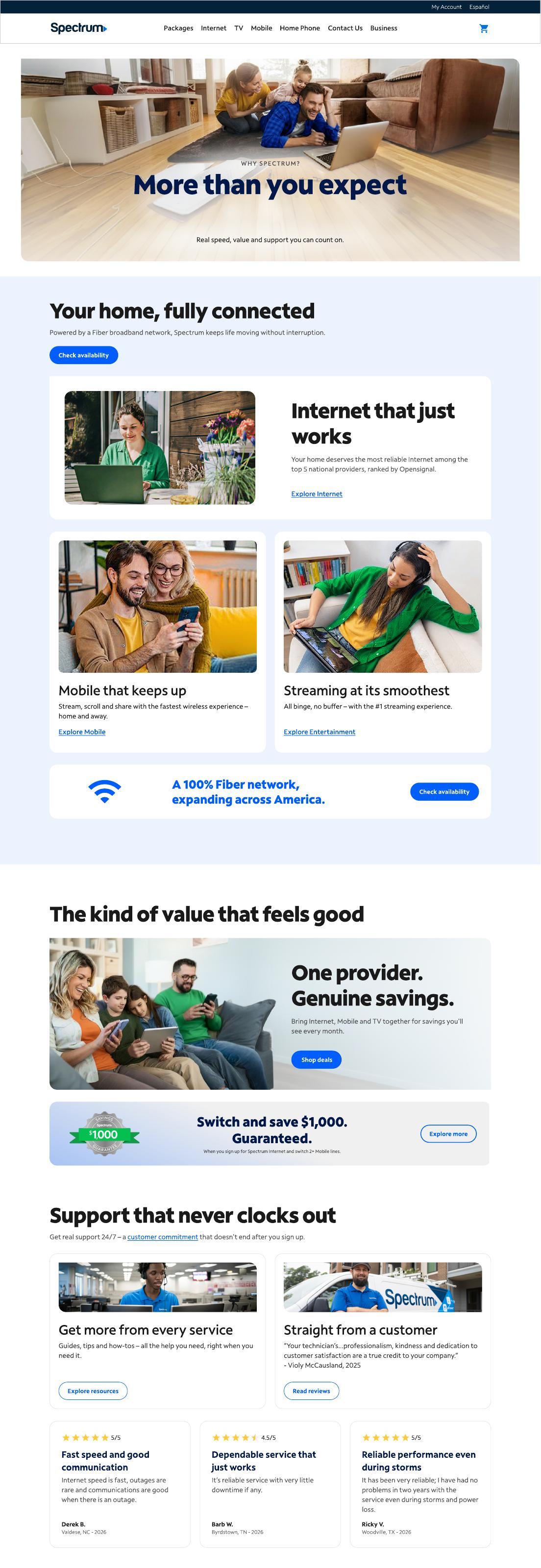 Unpublished Why Spectrum page excerpt: hero, connected services, value and support